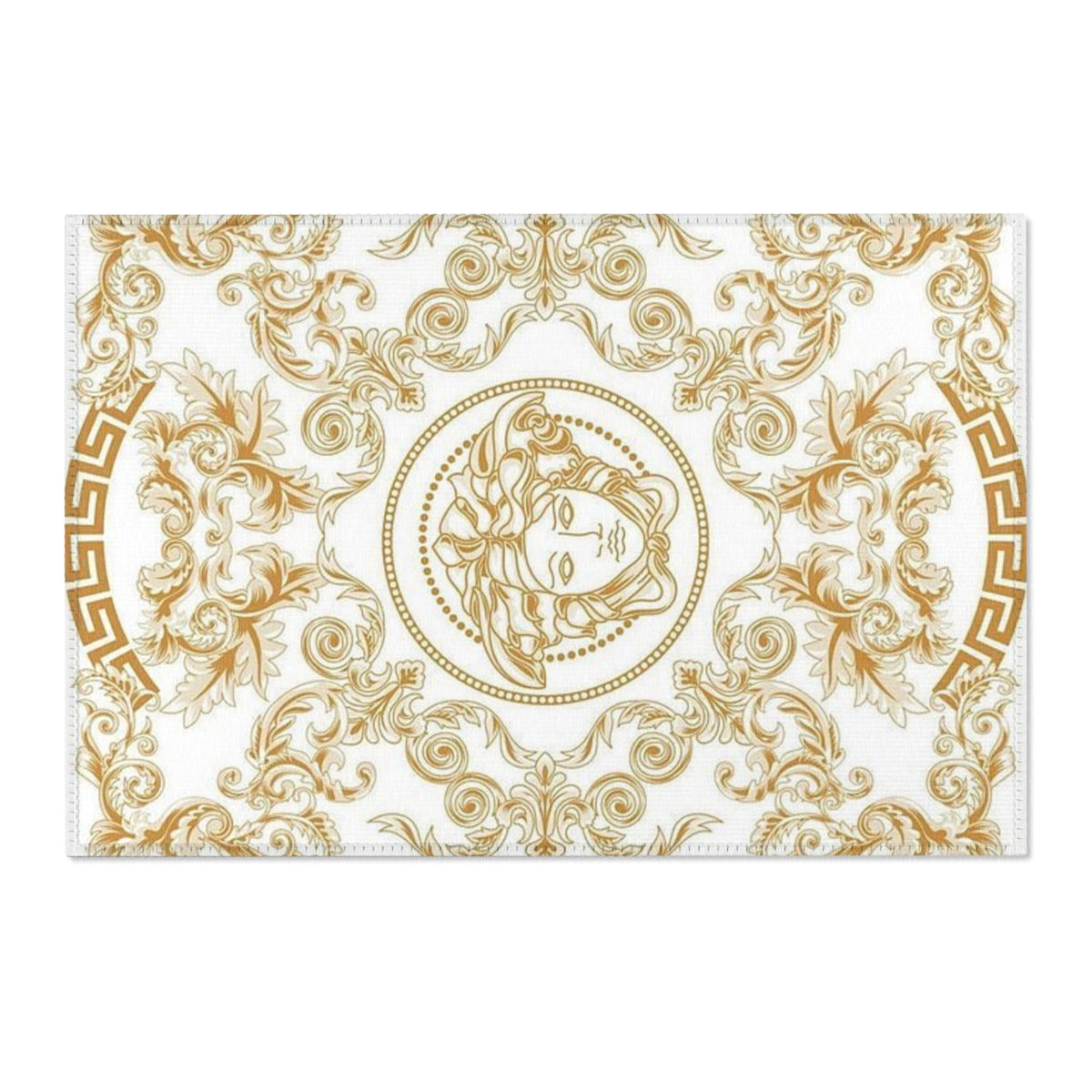 Baroque Medusa Area Rug – Gold Ornate Decorative Accent Rug
