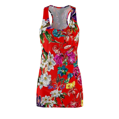 Floral Racerback Dress – Bold Red Tropical Blossom AOP