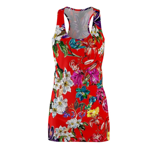Floral Racerback Dress – Bold Red Tropical Blossom AOP