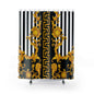 Baroque Gold Scroll Shower Curtain — Black & White Striped Bathroom Decor