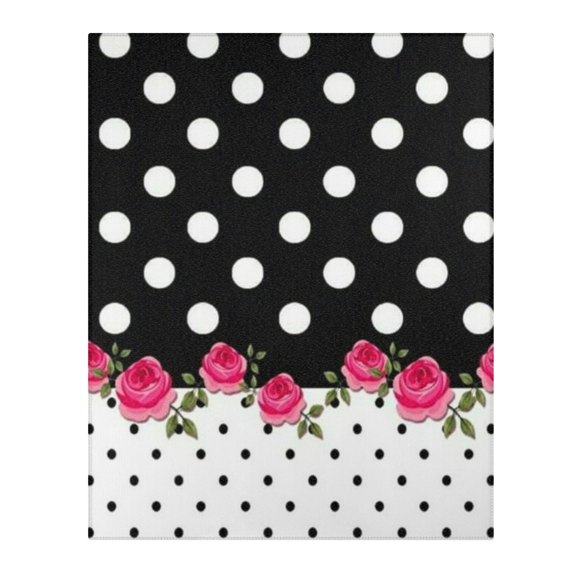 Polka Dot Rose Area Rug — Black & White Vintage Floral Accent Rug
