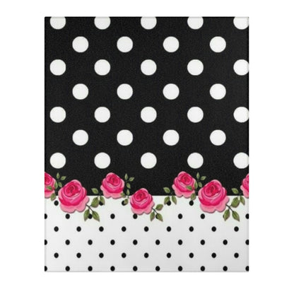Polka Dot Rose Area Rug — Black & White Vintage Floral Accent Rug