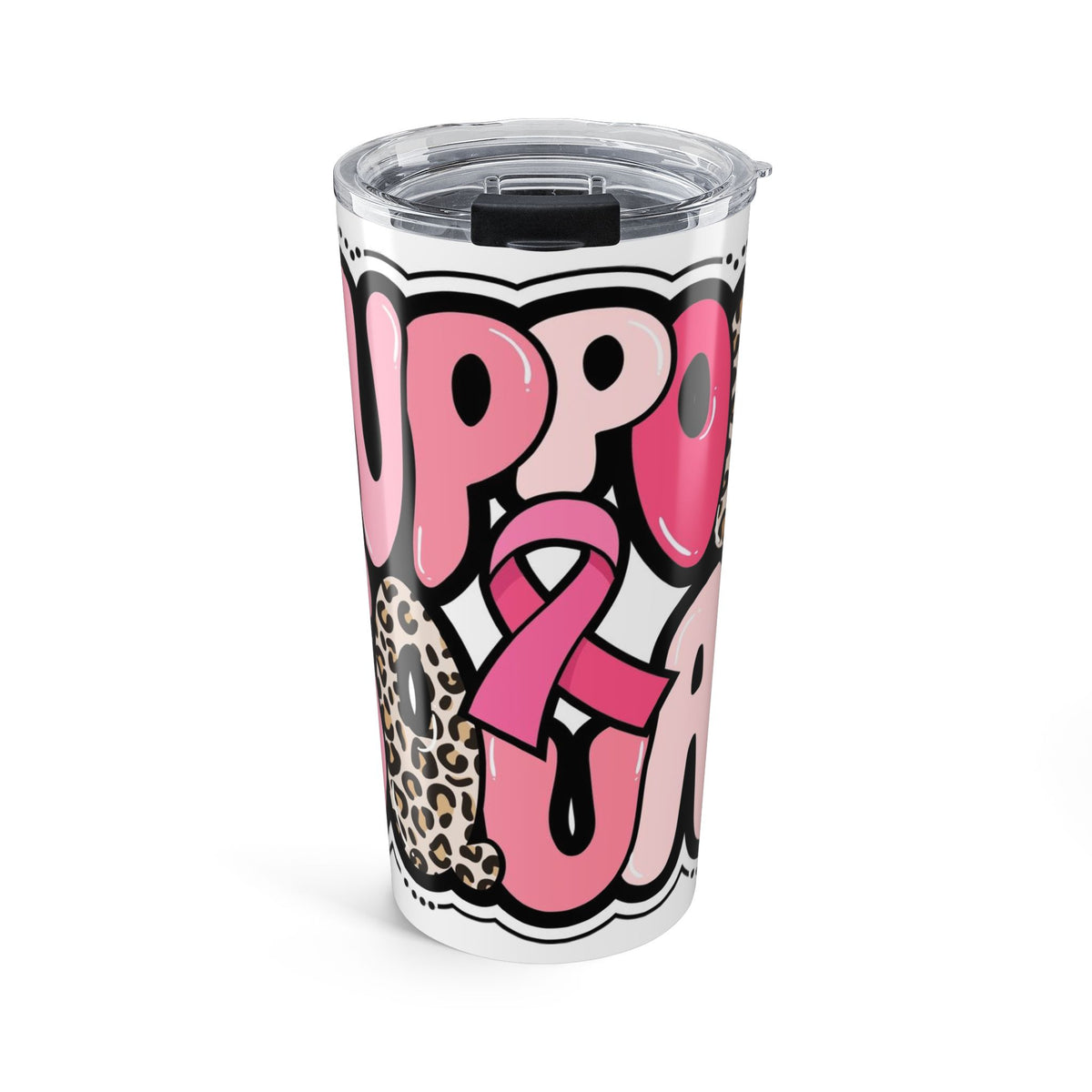 Breast Cancer Awareness 20oz Tumbler — Pink Ribbon Floral Leopard Design