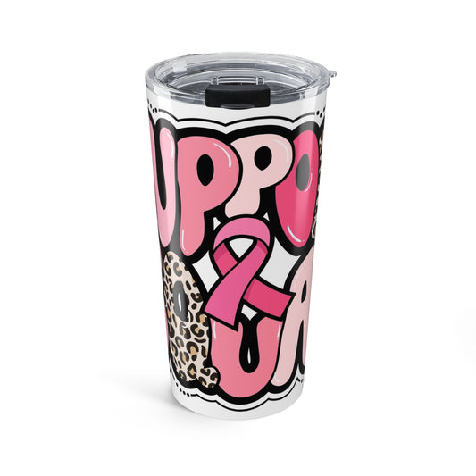 Breast Cancer Awareness 20oz Tumbler — Pink Ribbon Floral Leopard Design