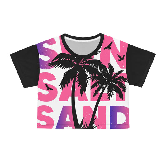 Beach Vibes Crop T-Shirt mit SAND-Print