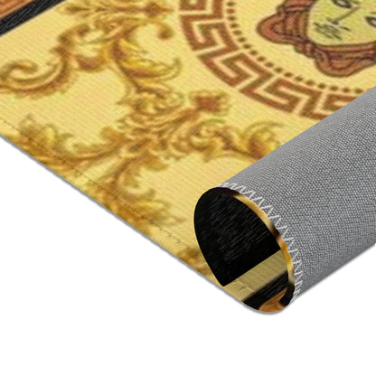 Baroque Medusa Area Rug — Ornate Gold & Black Decorative Floor Runner