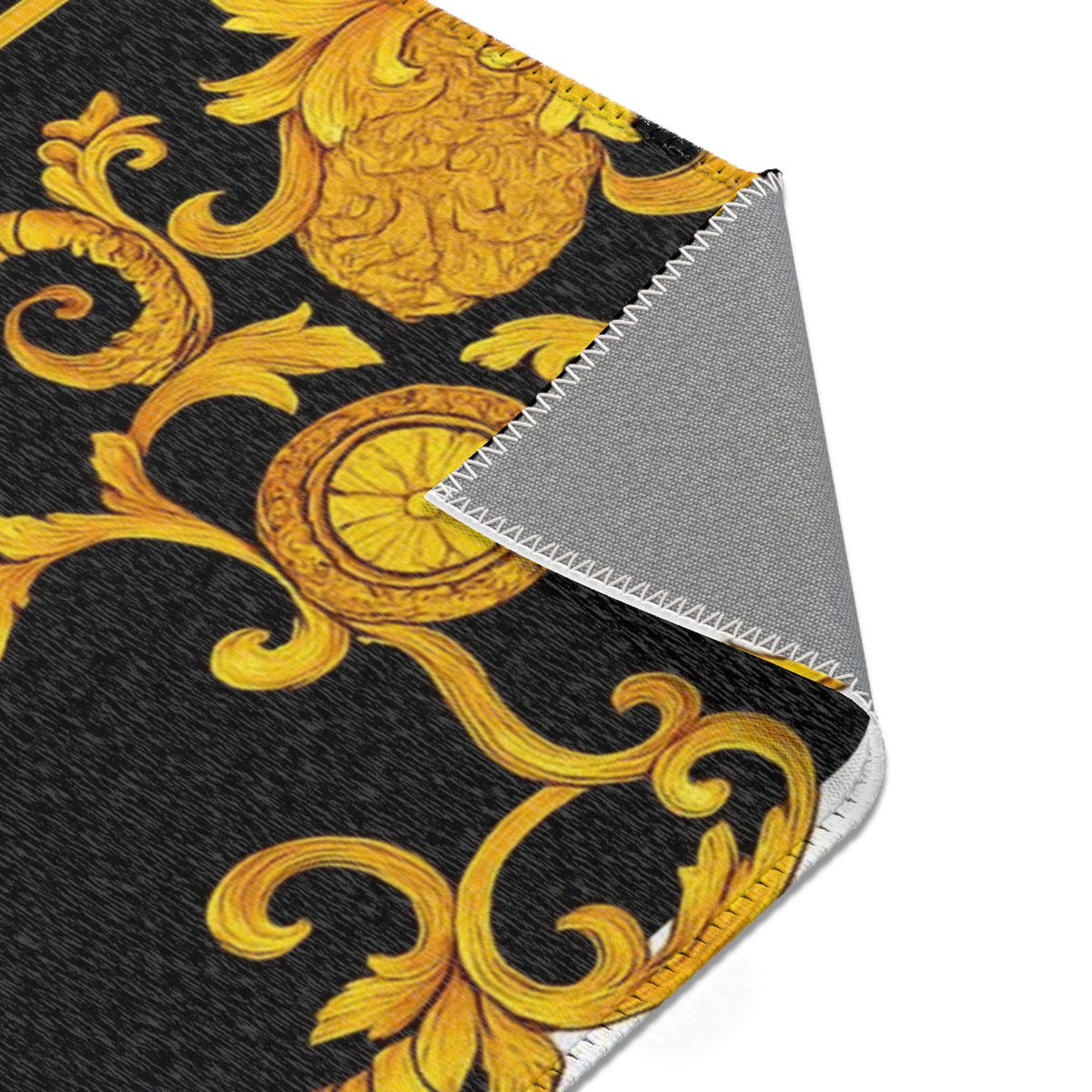 Baroque Gold Scroll Area Rug — Black & White Striped Medallion Accent Rug