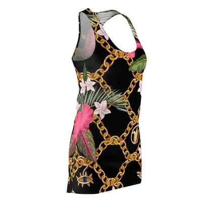 Racerback Dress — Black Floral & Gold Chain All-Over Print