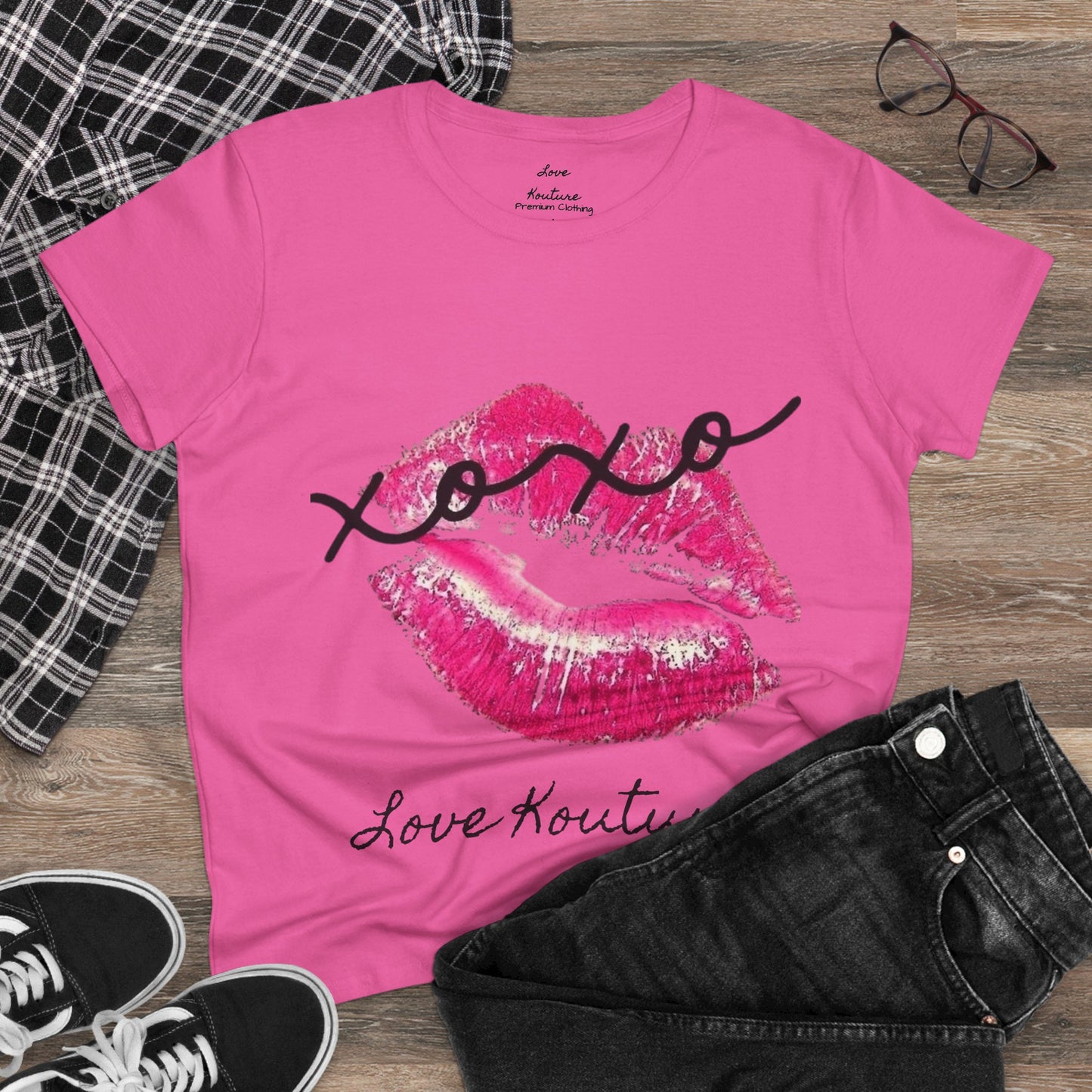 Women's Kissed Cotton Tee, Romantic Graphic Tee, Love Kouture Shirt, Valentine's Day Gift, Everyday Casual Wear, Stylish Women T-Shirt