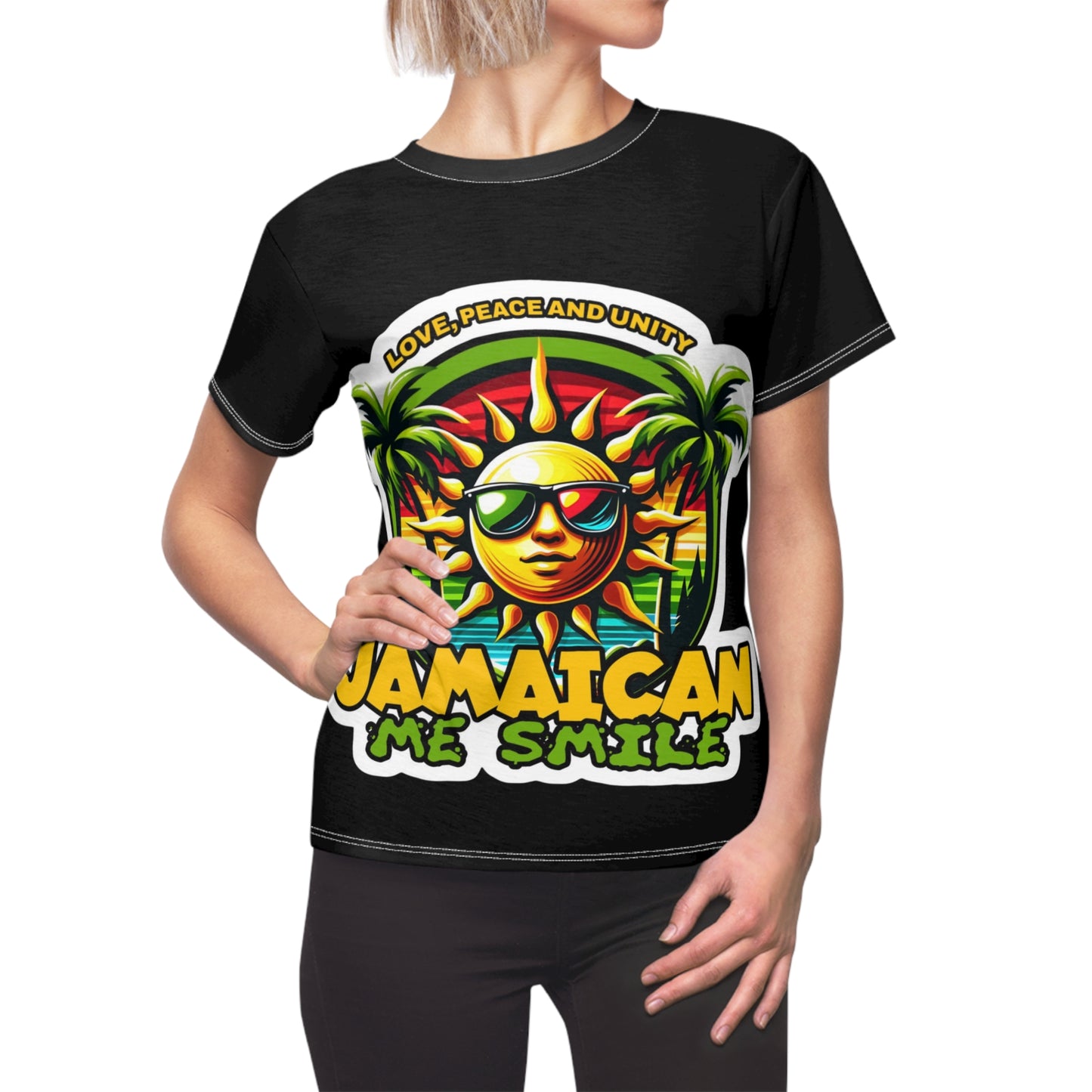Jamaican Vibes Tee - Love, Peace, and Unity Graphic T-Shirt for Women