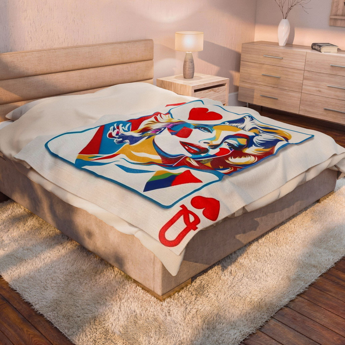Queen of Hearts Pop Art Plush Blanket — Colorful Marilyn-Inspired Velveteen Throw