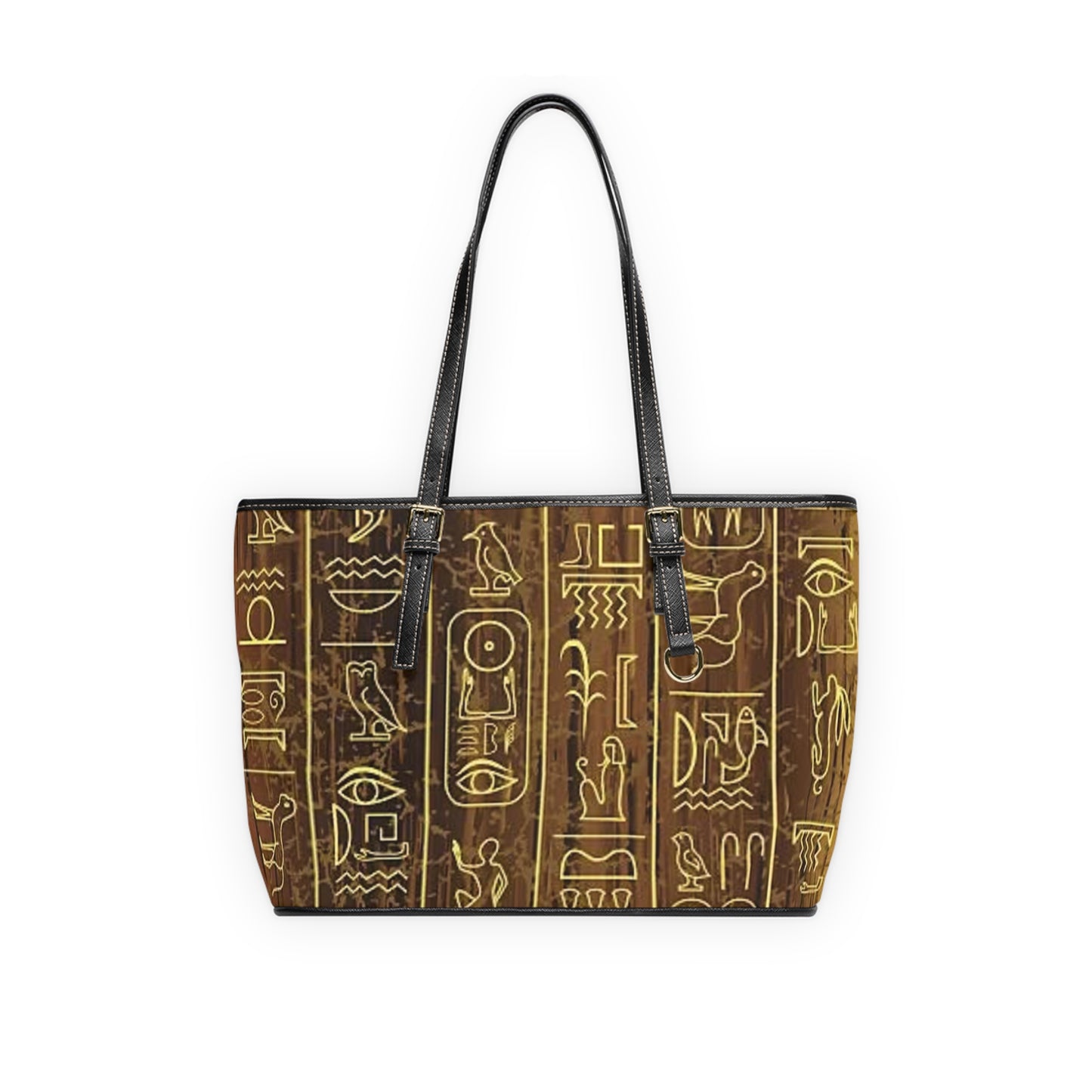 Ancient Egyptian PU Leather Shoulder Bag - Stylish Tote with Hieroglyphic Design