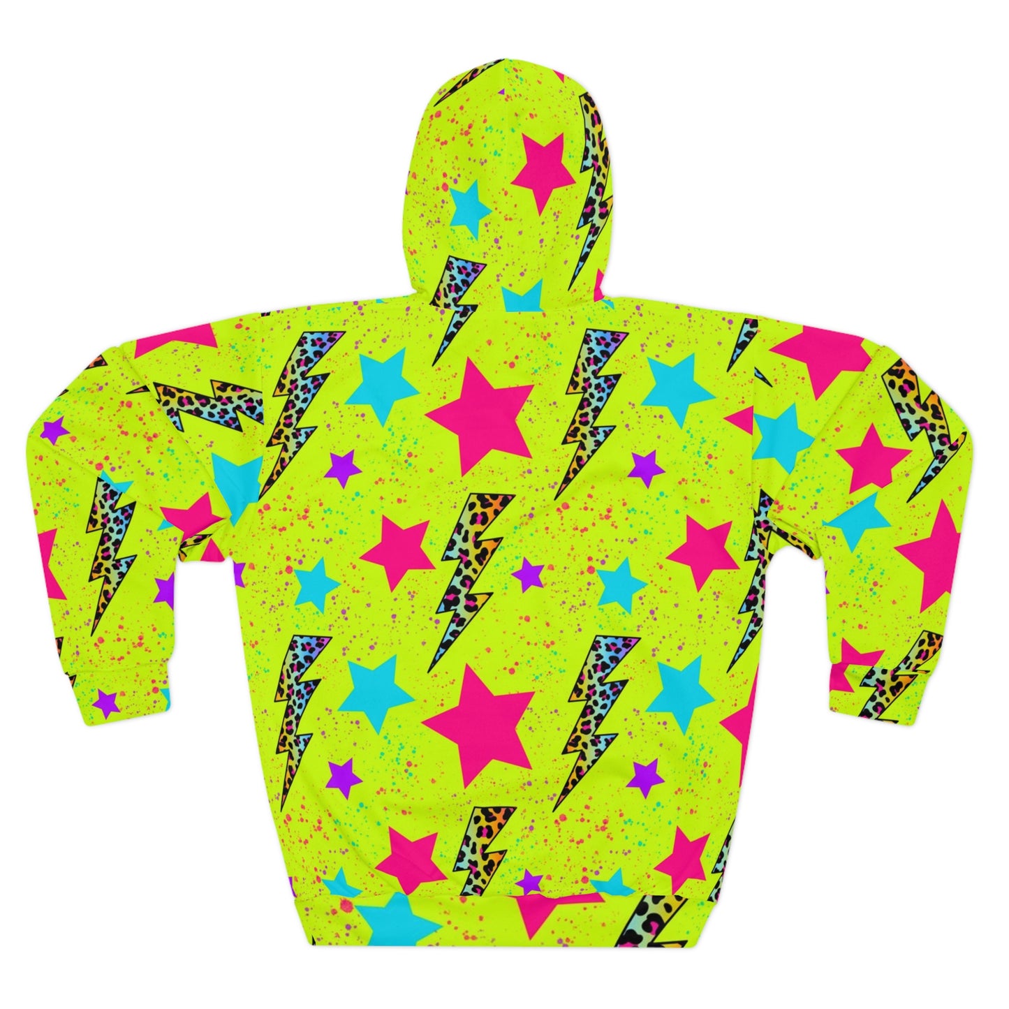 Electric Vibe Unisex Pullover Hoodie, Neon Lightning Stars, Streetwear Fashion, Gift for Him, Her, Music Festivals, Summer Nights