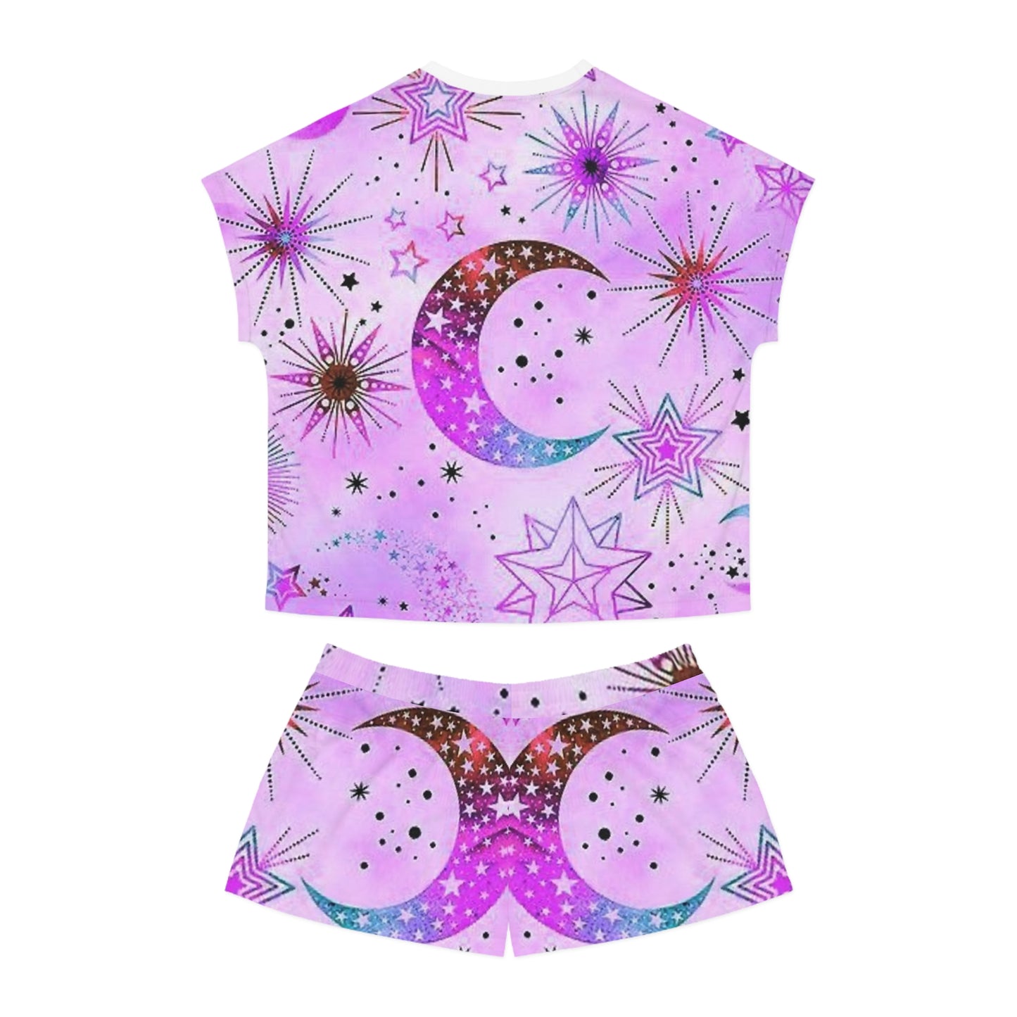 Cosmic Dream Women's Short Pajama Set - Pink Starry Nights Design