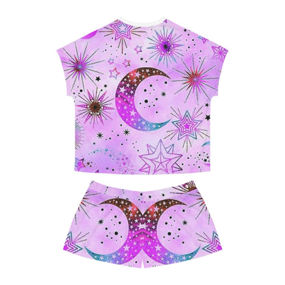 Cosmic Dream Women's Short Pajama Set - Pink Starry Nights Design