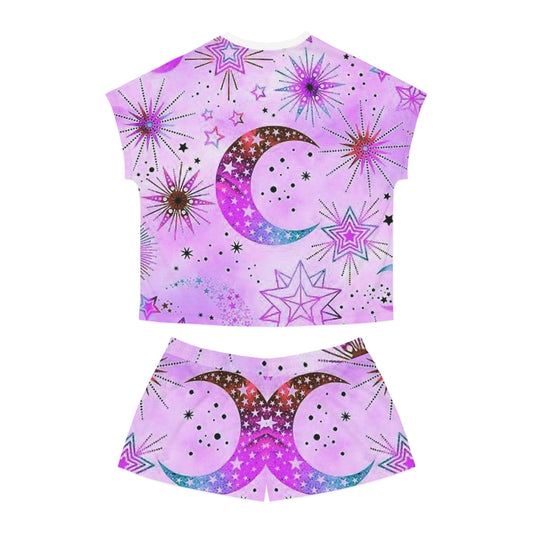 Cosmic Dream Women's Short Pajama Set - Pink Starry Nights Design