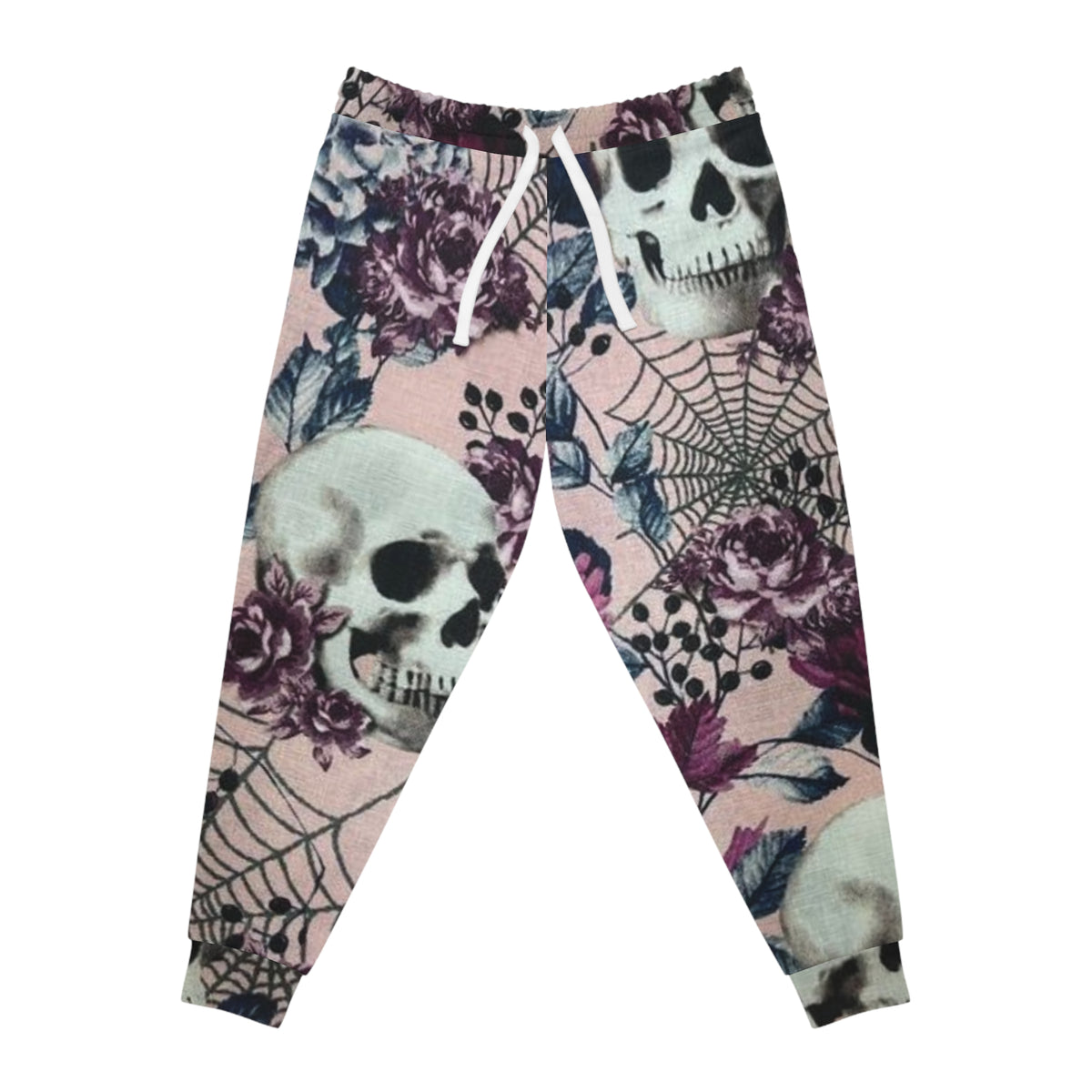 Skull & Roses Athletic Joggers – Gothic Floral All-Over Print