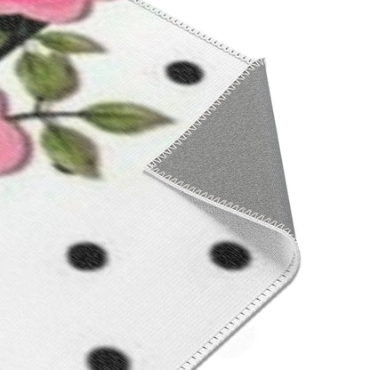 Polka Dot Rose Area Rug — Black & White Vintage Floral Accent Rug