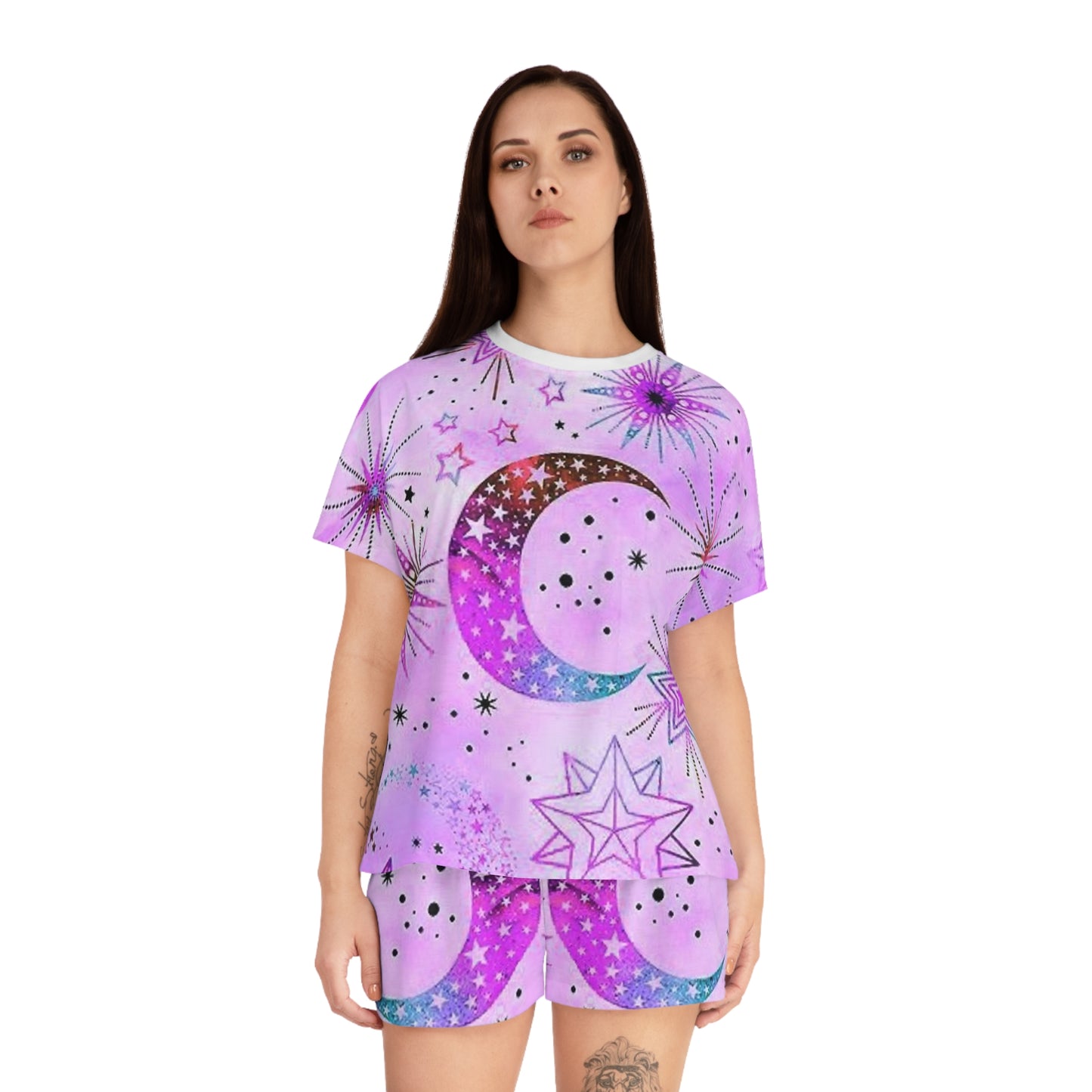 Cosmic Dream Women's Short Pajama Set - Pink Starry Nights Design