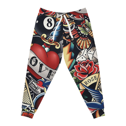 Vintage Tattoo-Style Athletic Joggers, Bold Graphic Pants for Fitness, Streetwear, Casual Style, Gifts for Gym Lovers