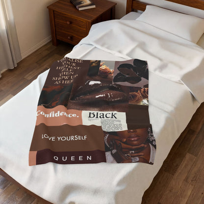 Affirmation Collage Velveteen Plush Blanket — "Visualise Your Highest Self" Self-Love Throw