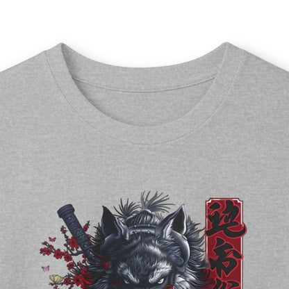 Samurai Wolf Long Sleeve Tee — Japanese Ink Red Moon Graphic