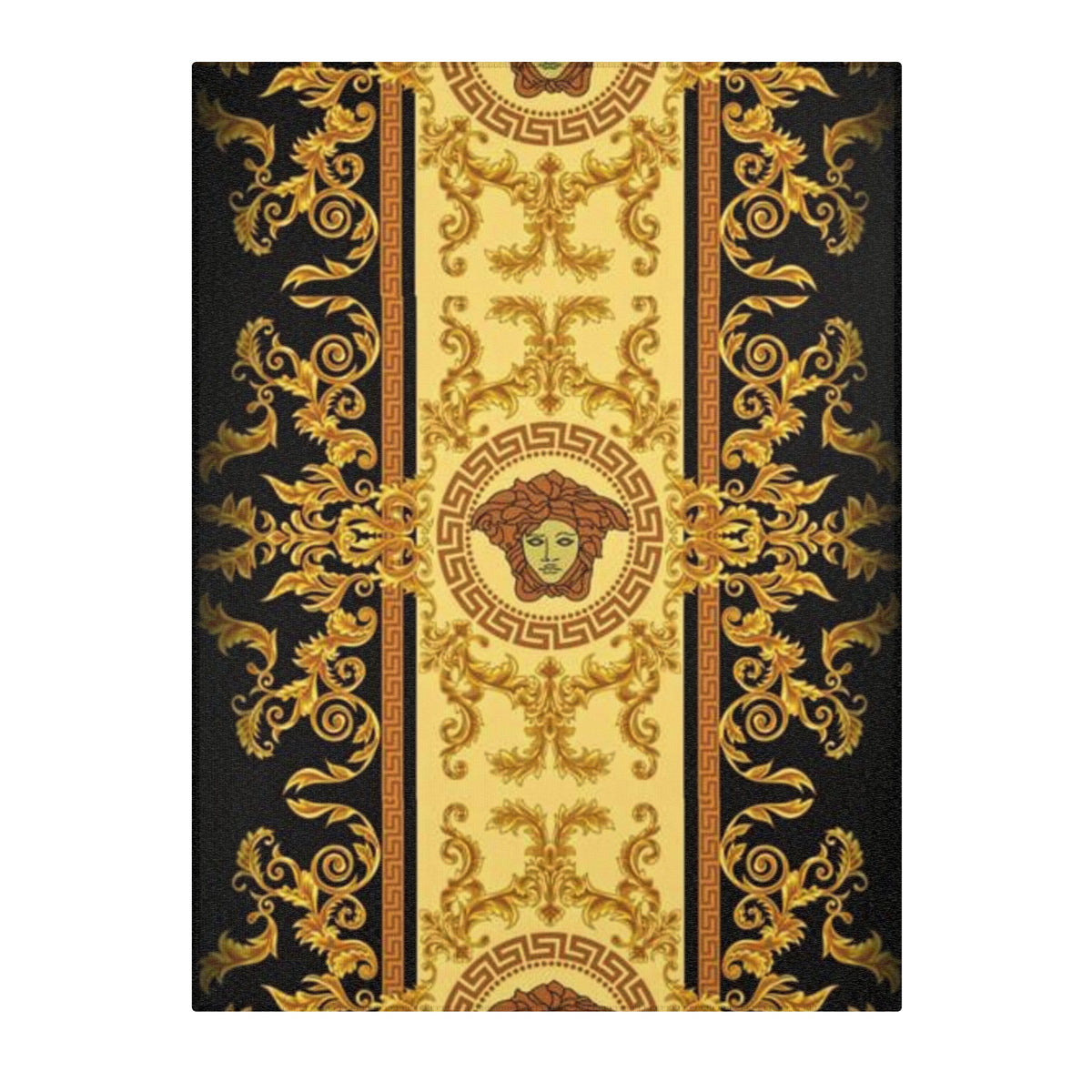 Baroque Medusa Area Rug — Ornate Gold & Black Decorative Floor Runner