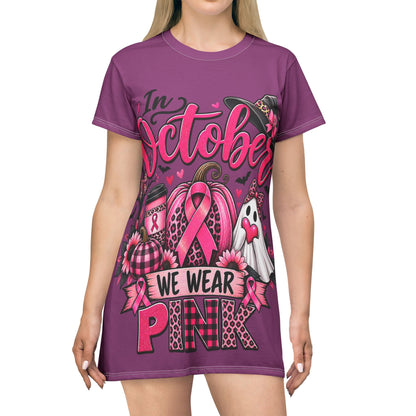 October We Wear Pink T-Shirt Dress – Breast Cancer Awareness AOP Dress