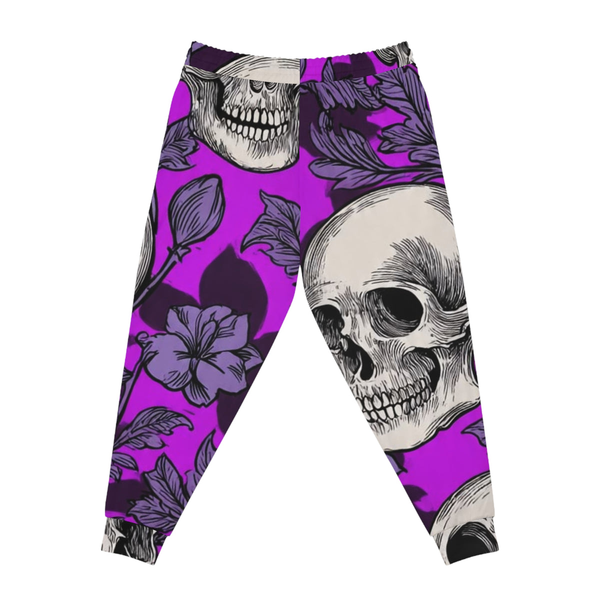 Skull & Hibiscus Athletic Joggers - Purple Floral Skull All-Over Print