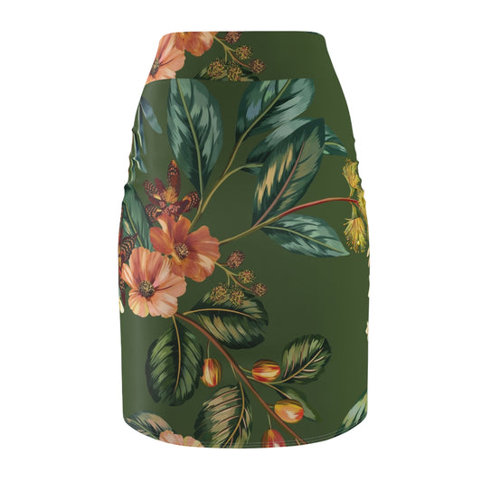 Hunter Green Floral Women's Pencil Skirt