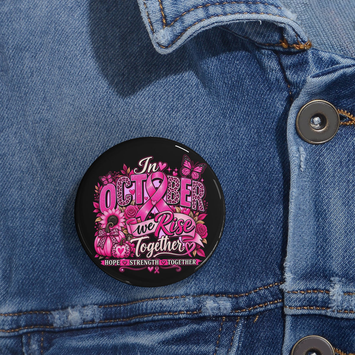 Round Pin Button — “The Future We Rise Together” Pink Floral Activist Badge