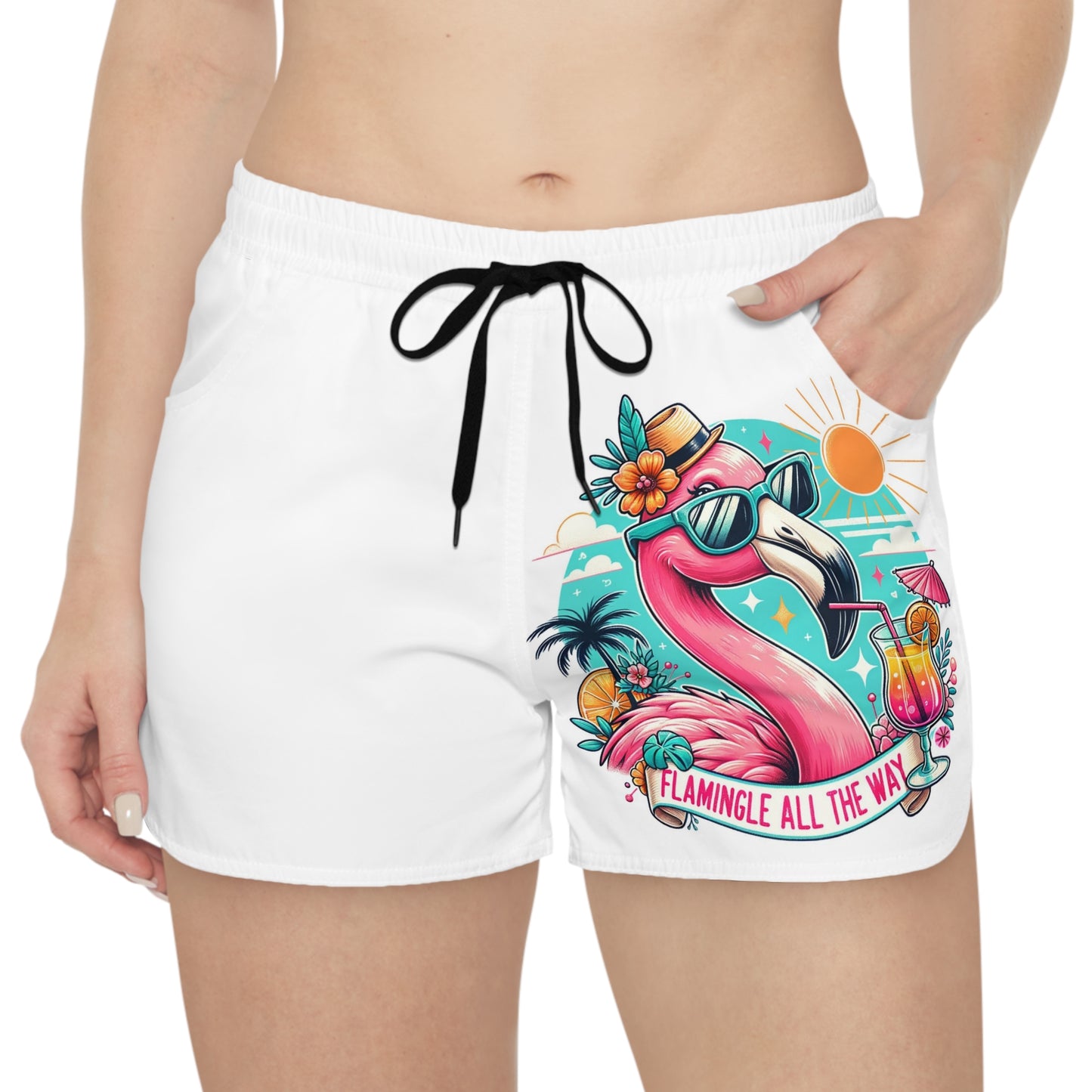 Flamingo Paradise Casual Shorts for Women - Summer Beach Vibes