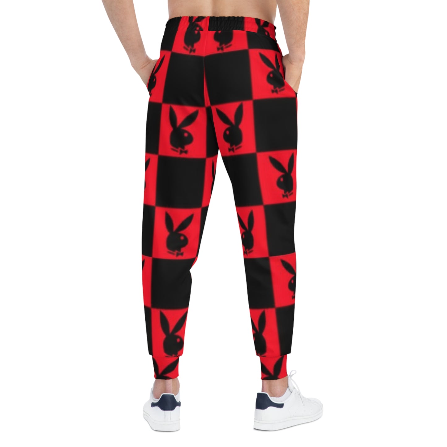Joggers — Red & Black Checker Bunny Logo Athletic Pants