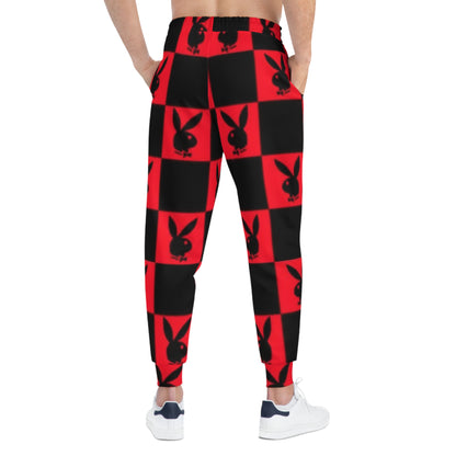 Joggers — Red & Black Checker Bunny Logo Athletic Pants
