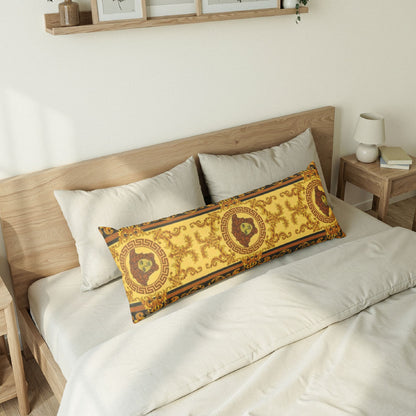 Baroque Lion Medallion Body Pillow — Gold Ornate Decorative Bolster