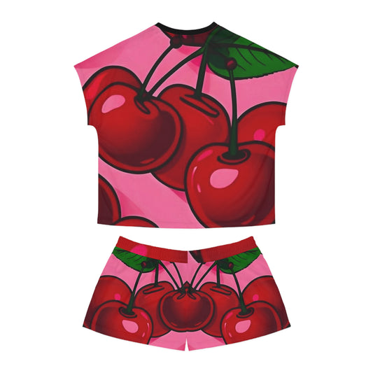 Cherry Print Women's Short Pajama Set - Cute & Comfy Sleepwear