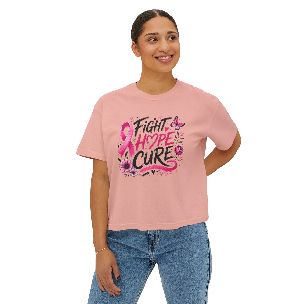 Fight Hope Cure Pink Ribbon Breast Cancer Awareness Tee