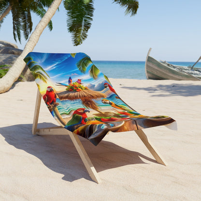 Tropical Paradise Beach Towel with Colorful Parrots