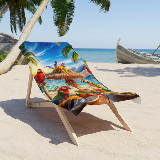 Tropical Paradise Beach Towel with Colorful Parrots