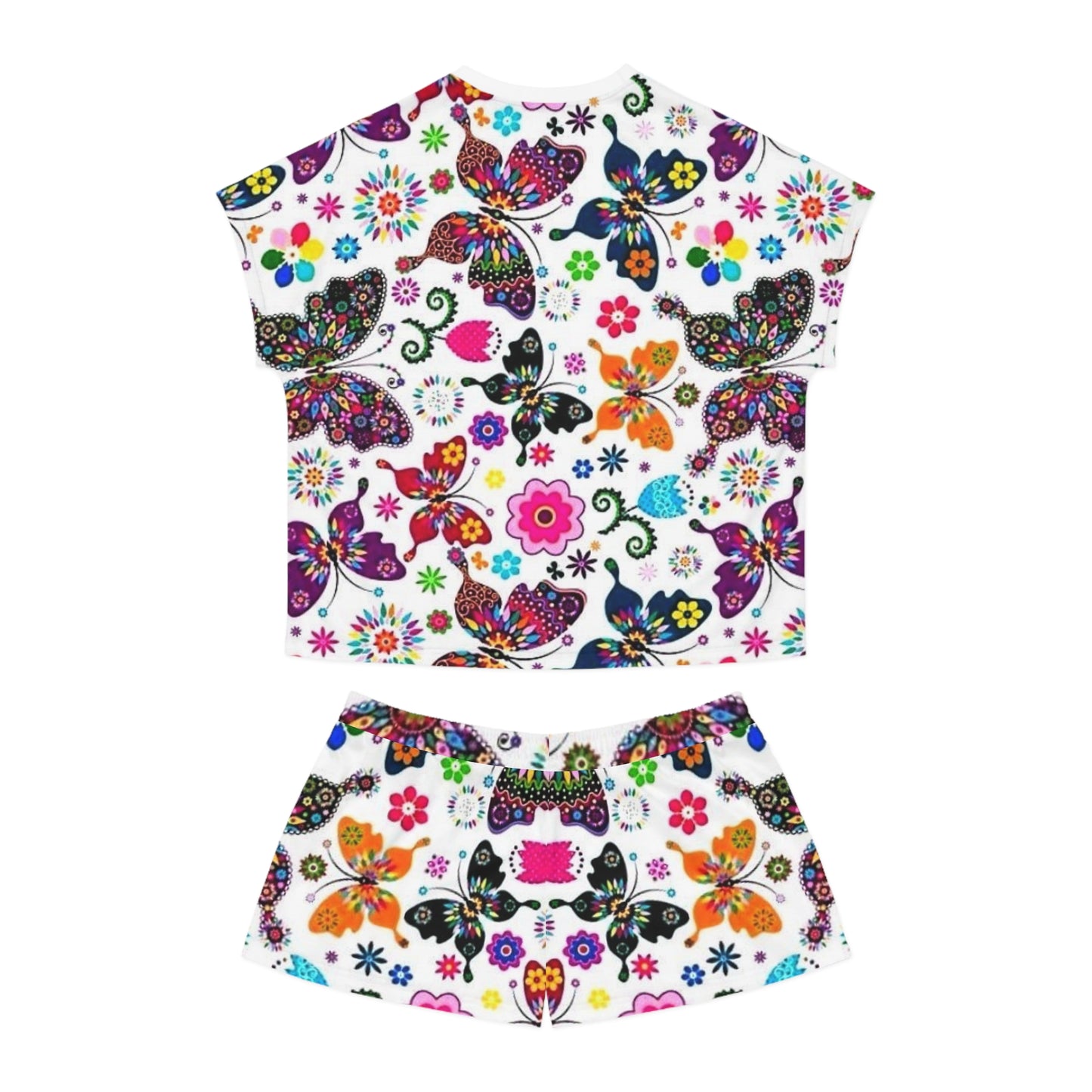 Colorful Butterfly Short Pajama Set for Women - Perfect for Sleepwear & Lounging