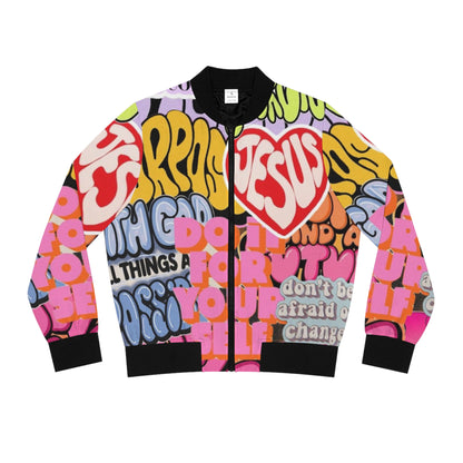 Vibrant Affirmation Bomber Jacket, Statement Jacket, Expressive Outerwear, Casual Chic, Trendy Layering Piece, Faith-Inspired Apparel