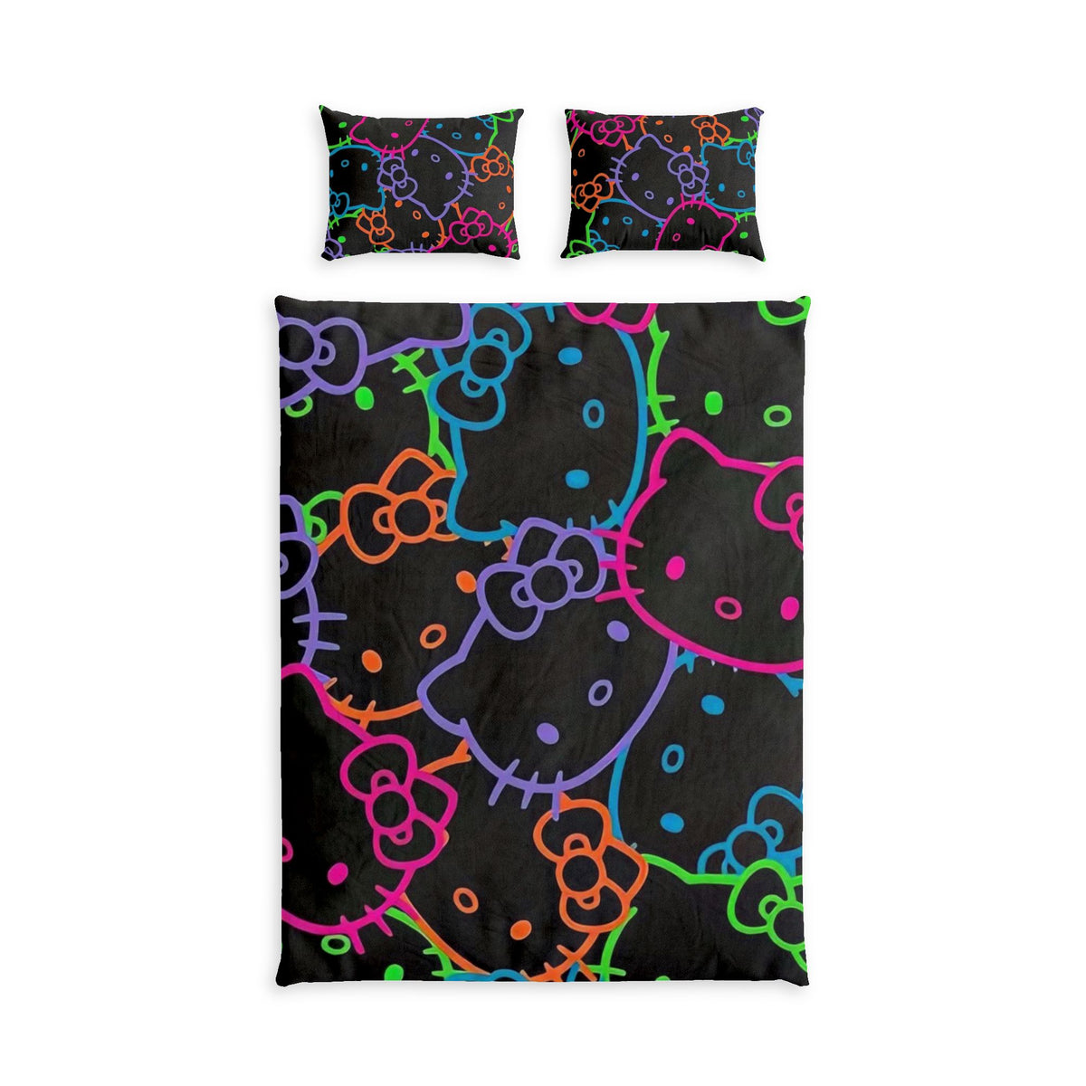 Hello Kitty Neon Pattern Cotton Bed Set — Colorful Kids & Teen Duvet Cover