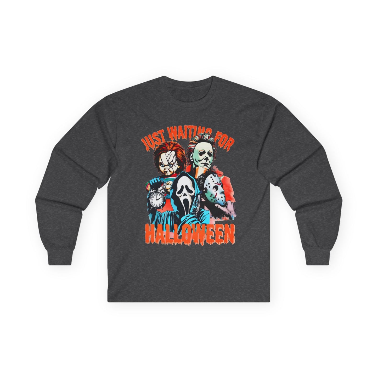 Halloween Horror Icons Long Sleeve Tee – "Just Waiting for Halloween"