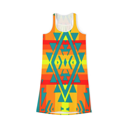 Vibrant Tribal Print Women's Racerback Dress - Colorful Geometric Pattern
