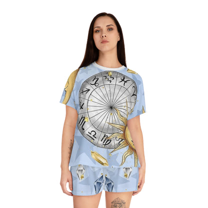 Astrology Sun Graphic Women’s Short Pajama Set - Cozy Sleepwear for Zodiac Lovers