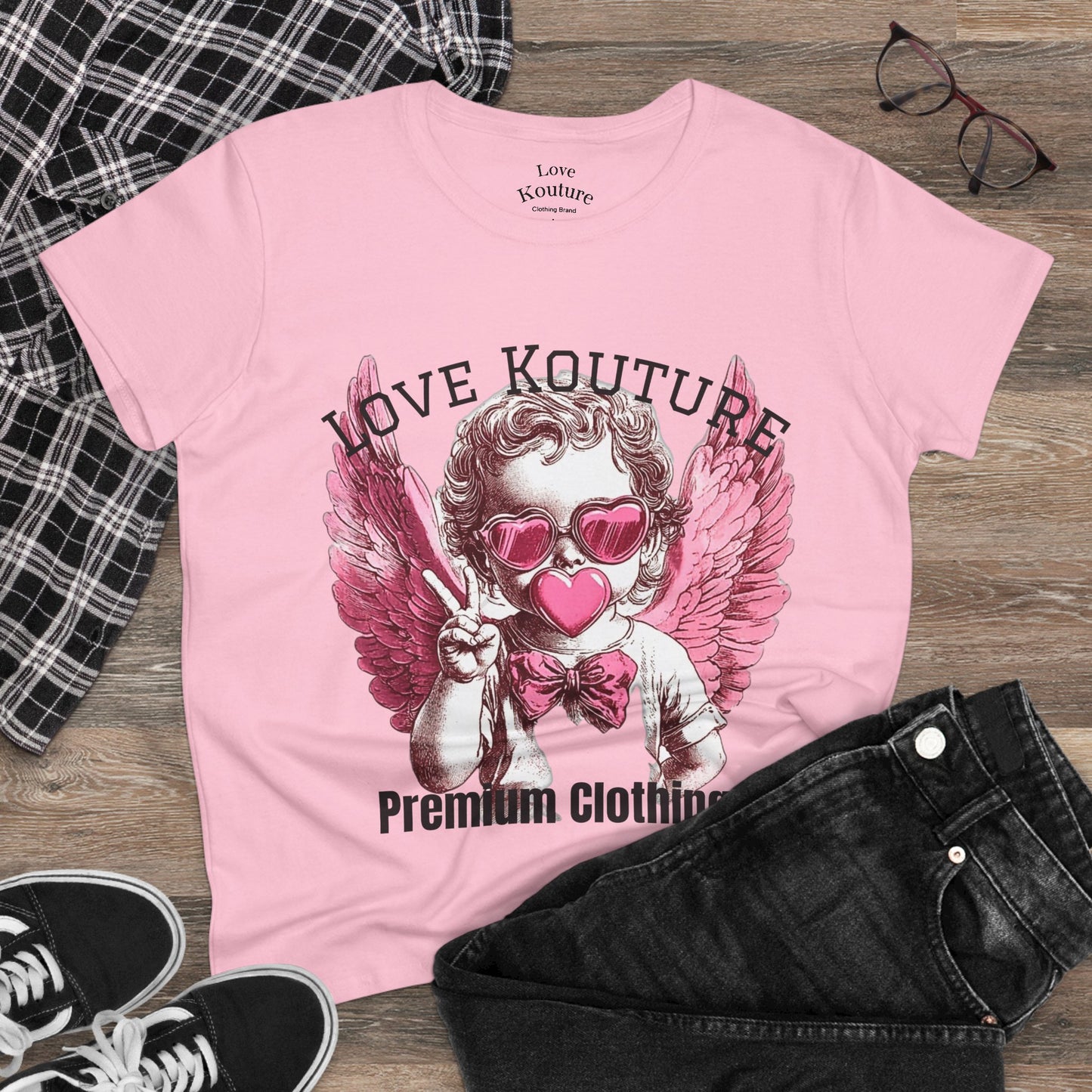 Angel Heart Women's Cotton Tee, Cute Graphic Tee for Cupid Lovers, Valentine's Day Shirt, Casual Wear, Gift for Her