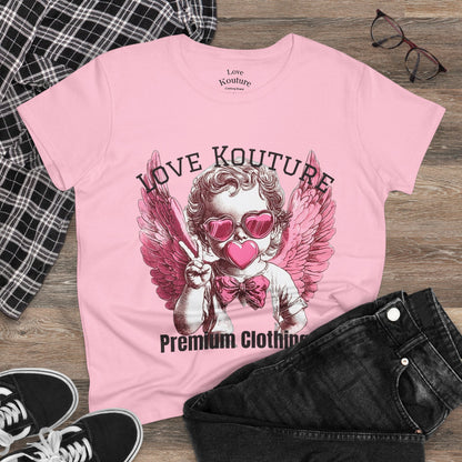 Angel Heart Women's Cotton Tee, Cute Graphic Tee for Cupid Lovers, Valentine's Day Shirt, Casual Wear, Gift for Her