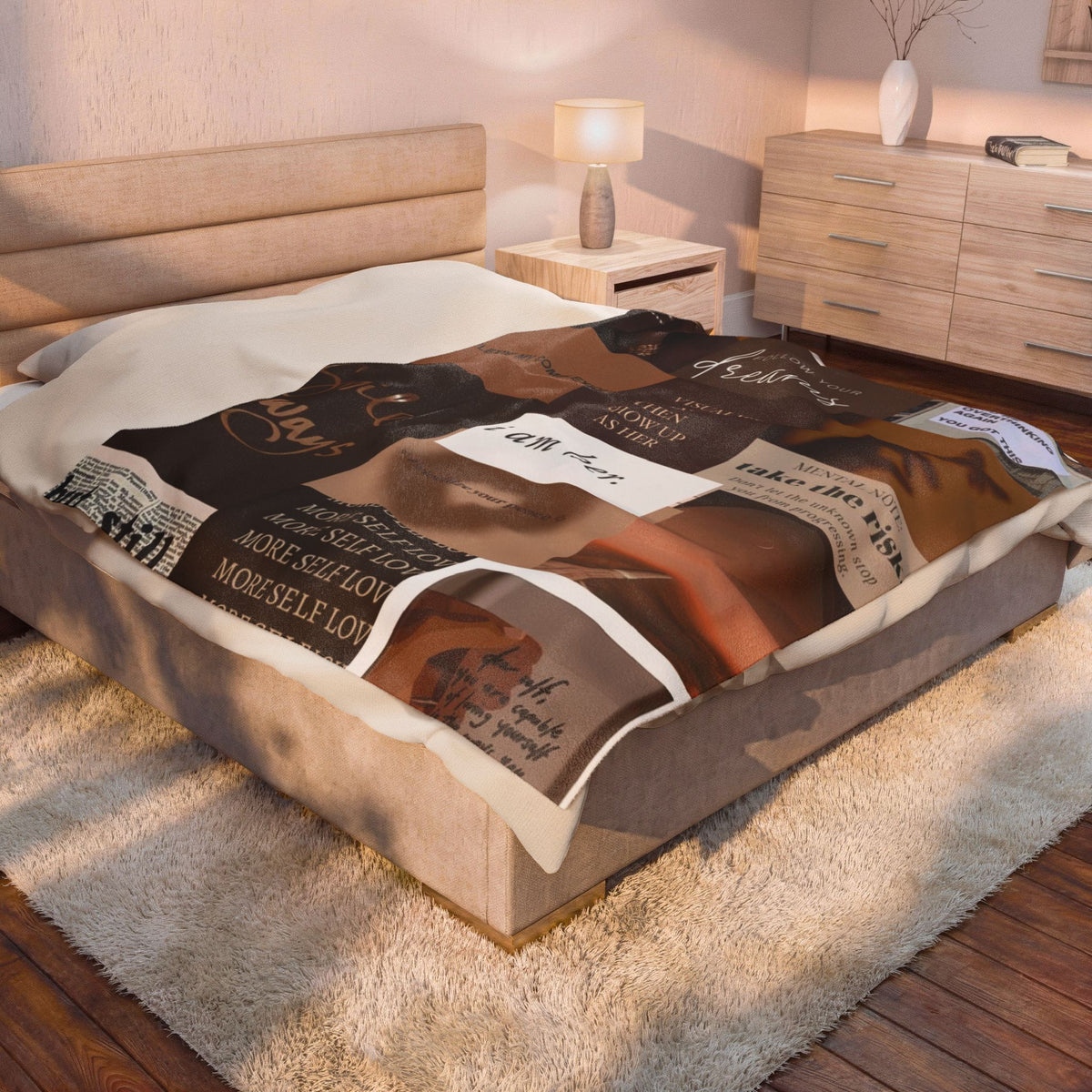 Inspirational Collage Velveteen Plush Blanket — "I Am Her" Self-Love Throw