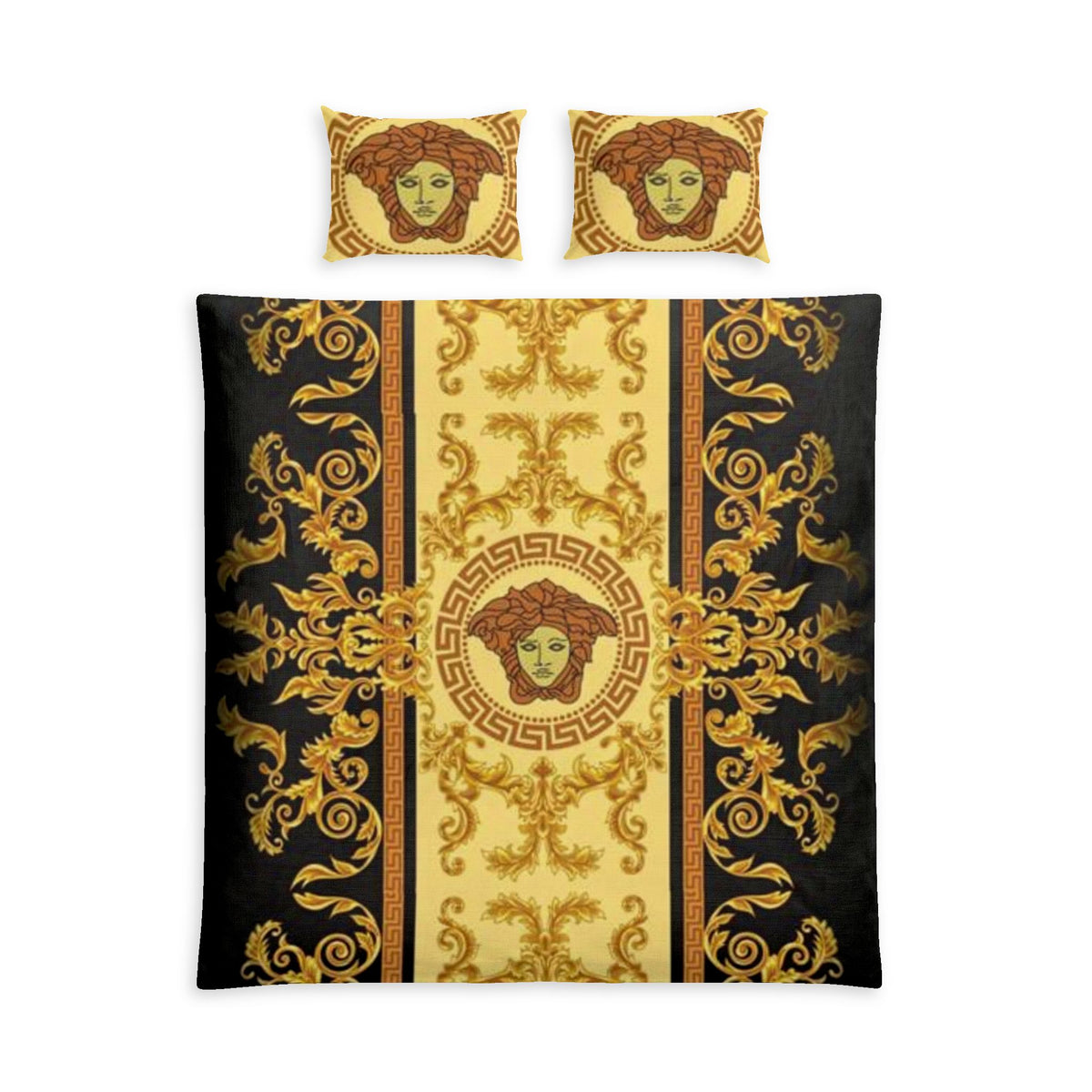 Baroque Medusa Cotton Bed Set – Luxury Greek Key Duvet Cover & Pillowcases