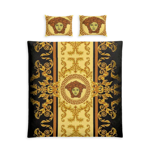 Baroque Medusa Cotton Bed Set – Luxury Greek Key Duvet Cover & Pillowcases